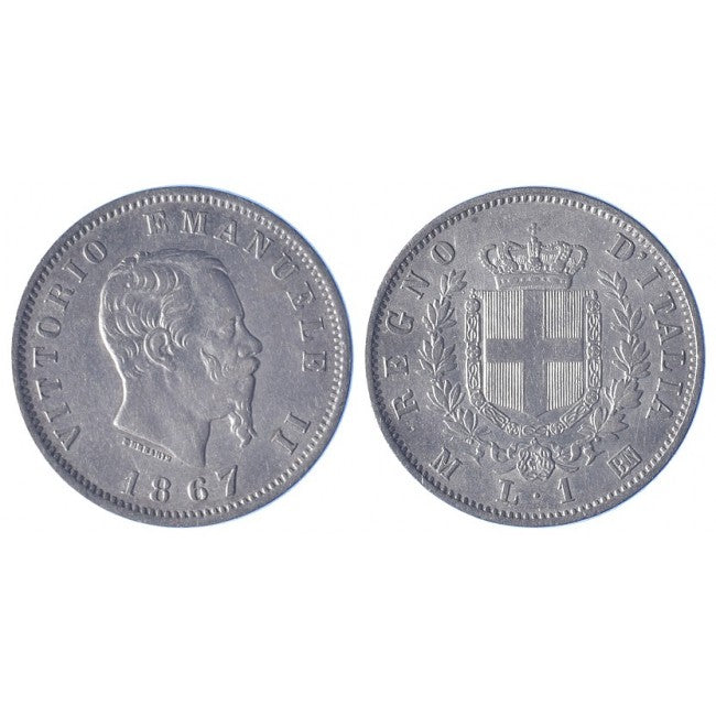 1 Lira 1867 stemma Zecca di Milano