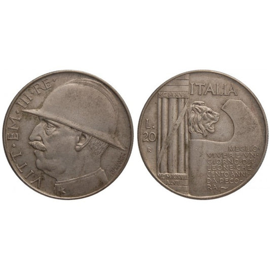 20 Lire 1928 A. VI Elmetto