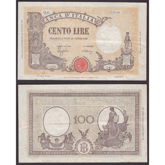 Biglietti di banca 100 Lire 1944 Grande "B" B.I.