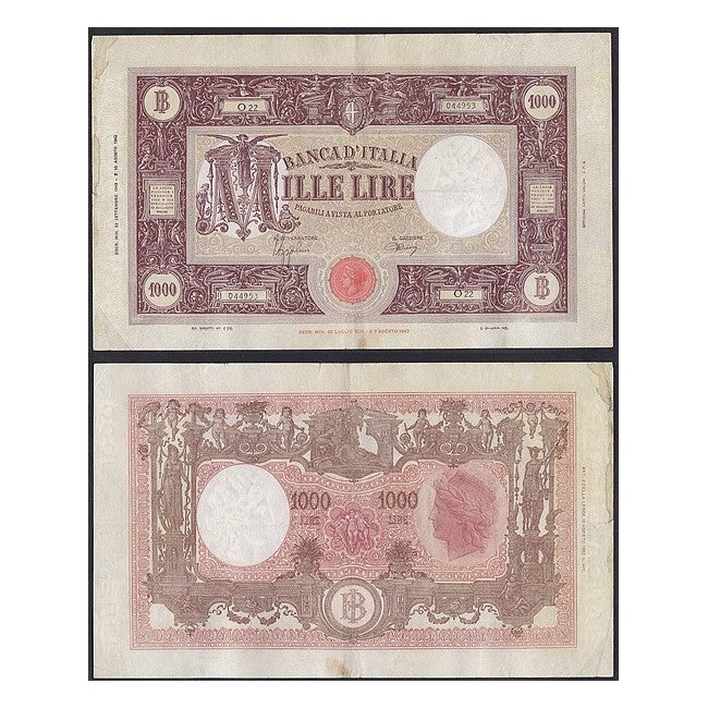 Biglietti di banca 1.000 Lire 1943 Grande "M" B.I.