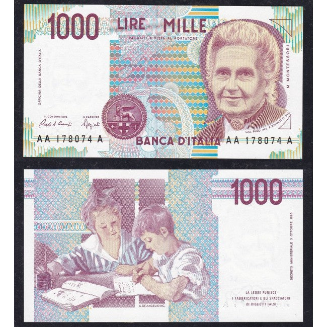 Biglietti di banca 1.000 Lire 1990 Maria Montessori (tripla A)