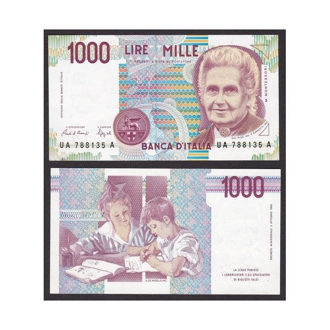 Biglietti di banca 1.000 Lire 1990 Maria Montessori