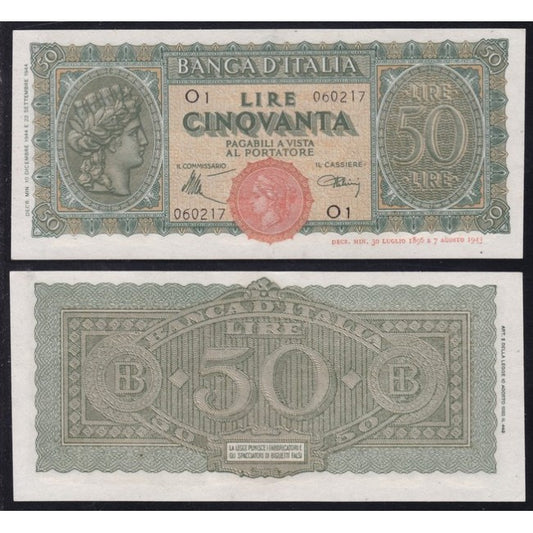 Biglietti di banca 50 Lire 1944 Italia turrita