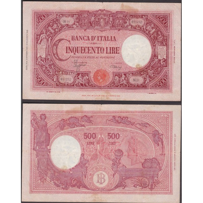 Biglietti di banca 500 Lire 1943 Grande "C" B.I.