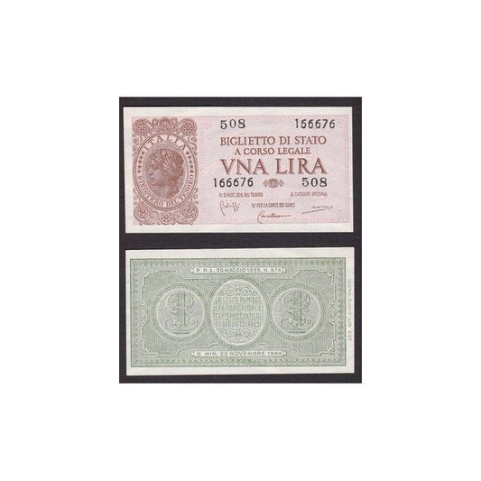 Biglietti di stato 1 Lira 1944 Italia Laureata