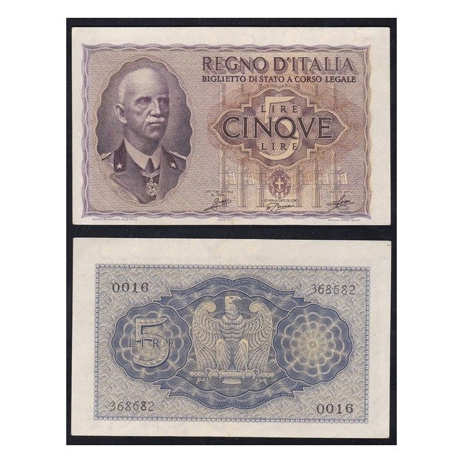 Biglietti di Stato 5 Lire 1940 XVIII