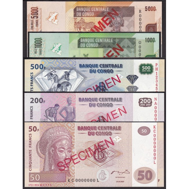 Congo repubblica democratica 50 200 Francs (2007) - 500 1.000 5.000 Francs (2013)